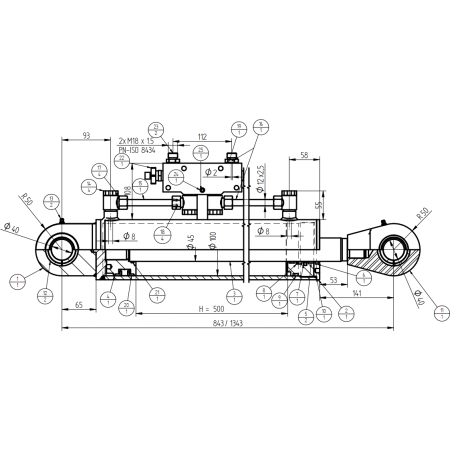 SIŁOWNIK HYDRAULICZNY TŁOK SMT2ST 90x45 SKOK 500
